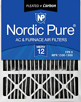 Nordic Pure 20x25x5 (4-3/8 Actual Depth) Honeywell Replacement Pleated MERV 12 Plus Carbon AC Furnace Air Filter, Box of 4