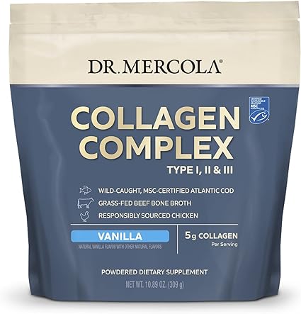 Dr. Mercola Collagen Complex Powder - Vanilla, 30 Servings (30 Scoops), (10.89 oz. per Bag), Non GMO, Soy Free, Gluten Free