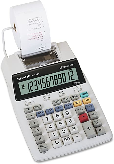 Sharp EL1750V EL-1750V Two-Color Printing Calculator Black/Red Print 2 Lines/Sec