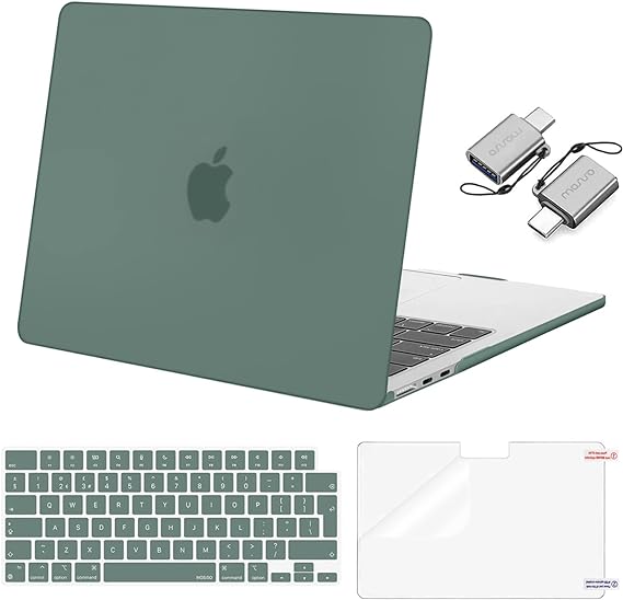 MOSISO Compatible with MacBook Air 13.6 inch Case 2023 2022 M2 A2681 Chip with Liquid Retina Display Touch ID, Plastic Hard Shell&Keyboard Cover&Screen Protector&Type C Adapter 2 Pack, Emerald Green