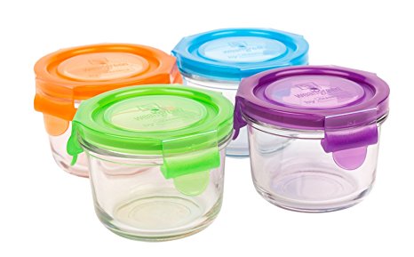 Wean Green Round Wean Bowls 6oz/165ml Baby Food Glass Containers - Multi Color Garden (Set of 4)