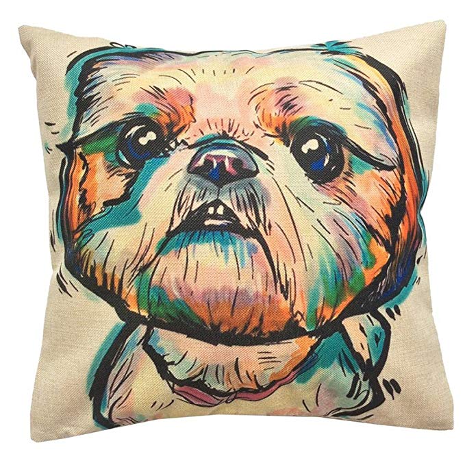 Redland Art Cute Pet Shih Tzu Dogs Pattern Cotton Linen Throw Pillow Cases Cushion Covers Home Decor 18x18 Inch