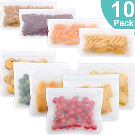 YAASO Reusable Food Storage Bags Silicone Sandwich Snack Bacon Bags Set for Liquid Fruit Food | Eco Friendly Degradable Material | Ziplock Leakproof | Extra Thick | Large Small Size Total 10 Packs
