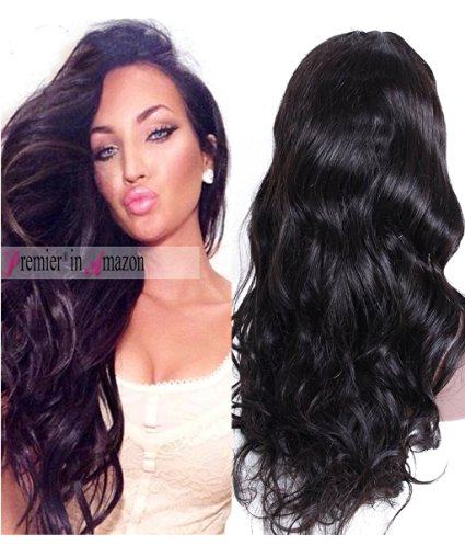 Premier Wig Body Wave Lace Front Wigs-Glueless Brazilian Remy Human Hair Natural Deep Body Wave Lace Wigs with Baby Hair for Black Women (16 Inch natural color wig)
