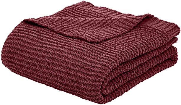 AmazonBasics Knitted Chenille Throw Blanket - 60 x 80 Inches, Bordeaux