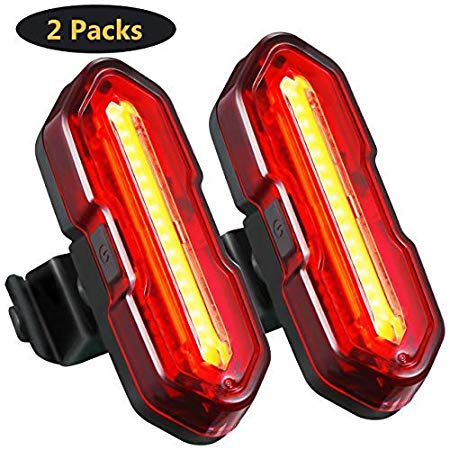 TOPELEK 2 Packs LED Bicycle Light, Bike Rear Light with 5 Light Modes, Ultra-Bright USB Rechargeable Water Resistant Bike Taillights, Fits On Any Road Bikes