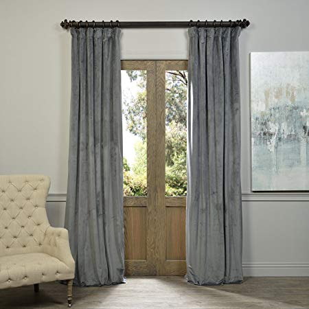 Half Price Drapes VPCH-184005-84 Signature Blackout Velvet Curtain, Natural Grey, 50 X 84
