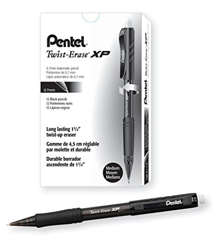 Pentel Twist Erase EXPRESS Automatic Pencil, 0.7mm Lead Size, Black Barrel, Box of 12 (QE417A)