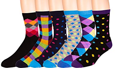 Men's Pattern Dress Funky Fun Colorful Socks 6 Assorted Patterns Size 10-13 (6 Pairs)