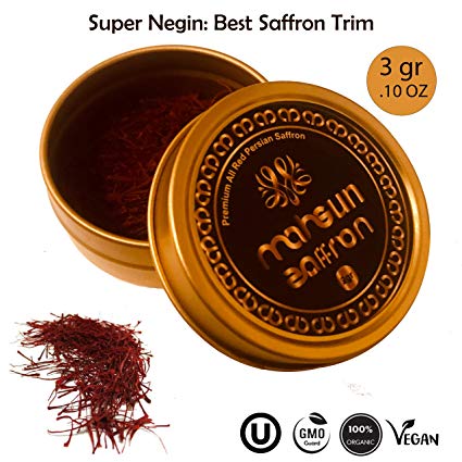 Mahsun Saffron, Premium Persian All Red Saffron (Super-Negin Saffron), Organic A  Grade Saffron Threads, Highest Quality Grade (3 Grams)