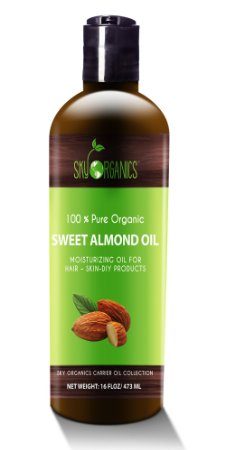 Best Sweet Almond Oil by Sky Organics 16oz- 100% Pure, Cold-Pressed, Organic Almond Oil. Great As a Baby Oil- Works Wonder On Wrinkles- Anti-Aging. #1 Rated Almond Oil- Carrier Oil for Massage