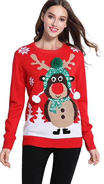 *daisysboutique***** Women's Christmas Cute Reindeer Knitted Sweater Girl Pullover