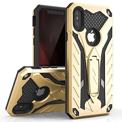 iPhone X Case - Zizo [Static Series] Shockproof [Military Grade Drop Tested] w/Kickstand [iPhone X Heavy Duty Case] Impact Resistant (Gold/Black)