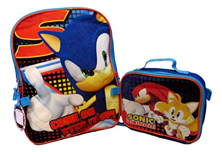Sonic The Hedgehog Large Full Size 16" Backpack with Insulated Lunch Box Set
