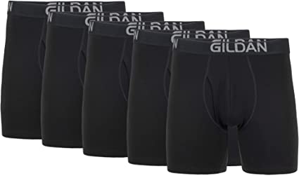 Gildan Men's Cotton Stretch Regular Leg Boxer Brief, Black