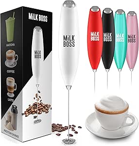 Milk Boss Matcha Whisk - Handheld Electric Stirrer - Matcha Frother Wand & Drink Mixer - Electric Whisk for Matcha Tea & Green Tea - Durable Stainless Steel Matcha Blender - White Powerful Frother