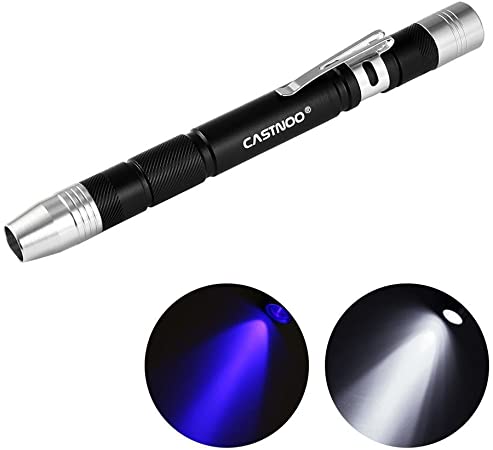 Castnoo LED Penlight Flashlight, 2in1 One White Light One UV Light Pen Flashlight