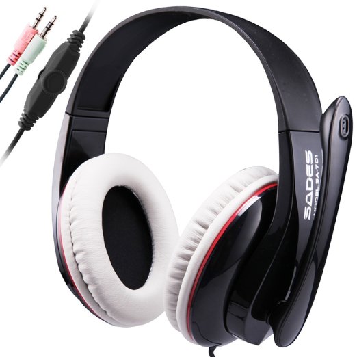 GW SADES SA701 3.5mm Stereo Headphones Headband PC Gaming Headset with High Sensitivity Microphone Volume Control for Desktop PC(Black)