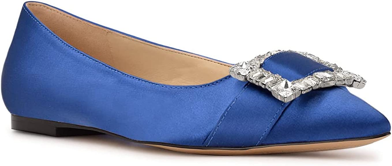 Juliet Holy Womens Flats Pointed Toe Slip on Rhinestone Buckle Wedding Office Dress Loafers