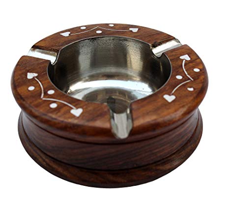 ITOS365 Handmade Wooden Ashtray Round for Home Office Car Gifts