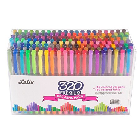 Lelix 320 Colors Pen Set 160 Unique Gel Pen Plus 160 Refills for Adult Coloring Books Drawing Writing