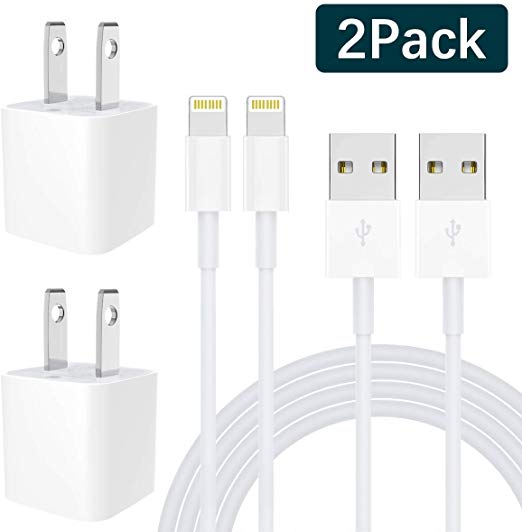 MFi Certified iPhone Charger 2-Pack Lightning Cable Charging Cable and USB Wall Adapter Plug Block Compatible iPhone X/8/8 Plus/7/7 Plus/6/6S/6 Plus/5S/SE/Mini/Air/Pro Cases.