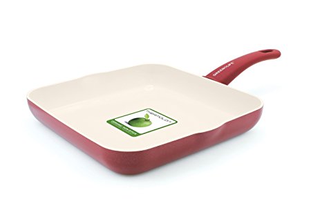 GreenLife Soft Grip Ceramic Non-Stick 10" Square Griddle with 2 spouts, Burgundy