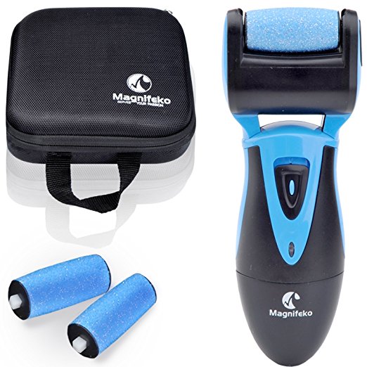 Magnifeko Rechargeable Electric Foot File and Callus Remover for Dry Cracked Dead Skin on your Heels and Feet. with 3 Rollers & Travel Storage Case