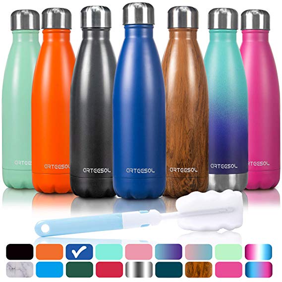 Water Bottles Arteesol Stainless Steel Insulated Water Bottle 350ml 500ml 750ml (12OZ / 17OZ / 25OZ) BPA Free Double-Walled Vacuum Flask for Sports Workout Hot and Cold for 12 Hours (Midnight 350ml)