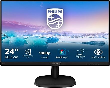 PHILIPS 243V7QDSB - 24 inch FHD Monitor, 75Hz, 4ms, IPS, Flicker free, Narrow border (1920 x 1080, 250 cd/m², VGA/HDMI/DVI)