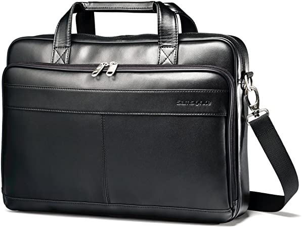 Samsonite Leather Slim Briefcase, Black, 16 Inch