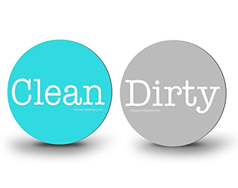 New 3" WaterPROOF Double Sided Flip CLEAN & DIRTY Premium Dishwasher Magnet MADE in USA. (Aqua/Grey)