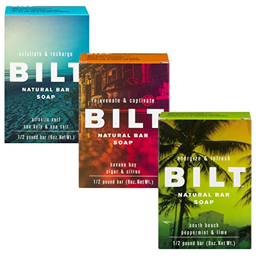 BILT Natural Bar Soap for Men"Energizing" 3 Bar Variety Set: Atlantic Surf, Havana Bay, South Beach