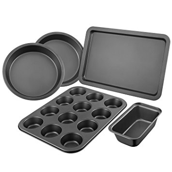 Deik Bakeware Set, Nonstick Cookie Sheet, Baking Pan Set 5 Pieces, Dishwasher and Oven Safe up to 500℉, High Carbon Steel Loaf Pan with Non-Stick Easy Food Release Coating