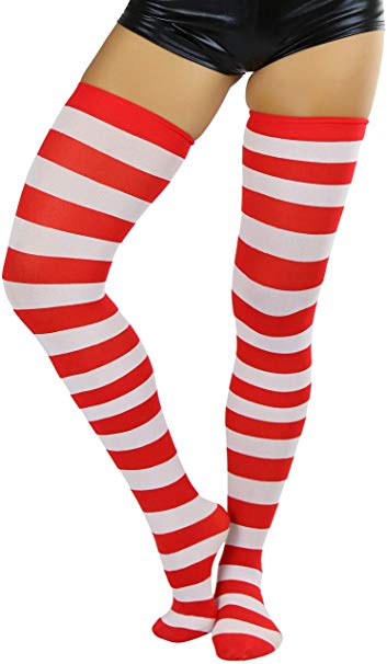 ToBeInStyle Women's Wide Vertical Striped Thigh Hi Stockings