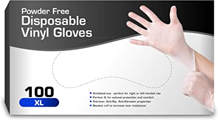 Vinyl Gloves, Disposable Gloves, Comfortable, Powder Free, Latex Free | 100 Pcs Large (XLarge)