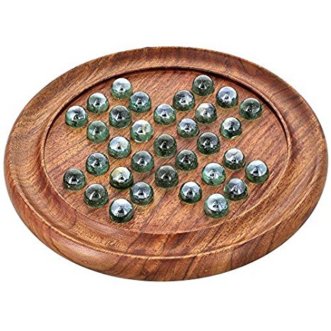 Shalinindia Games Solitaire Board In Wood With Glass Marbles