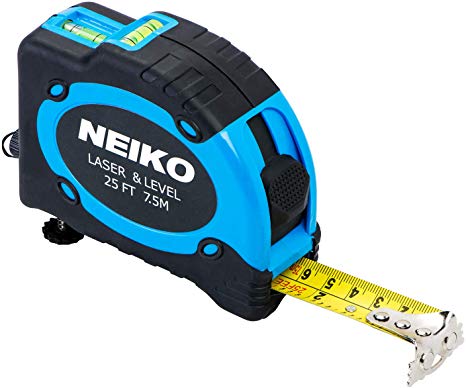 Neiko 01601A Multi-Purpose SAE and Metric Measuring Tape with Level and Laser | 25-Feet (7.5 Meters) Maximum Measuring Length