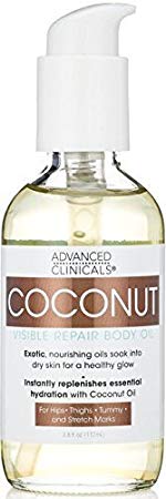 Advanced Clinicals Visible Repair Coconut Body Oil for stretch marks, hips, thighs, tummy. 4oz