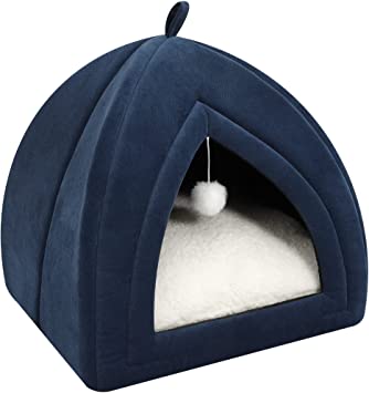 TILLYOU Cat Bed for Indoor Cats, 2-in-1 Cat House for Indoor Cats Clearance, Comfort Cat Tent with Removable Washable Cushioned Pillow