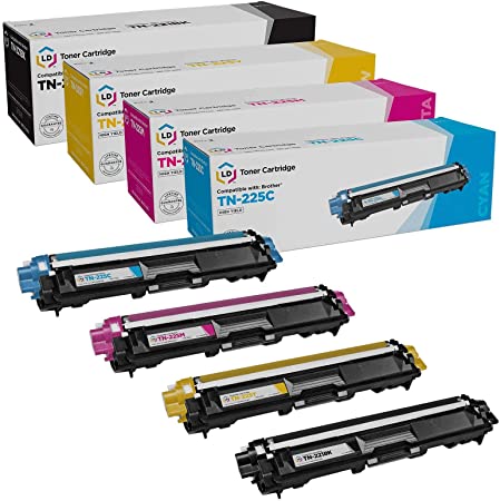 LD Compatible Toner Cartridge Replacements for Brother TN221 & TN225 High Yield (1 Black, 1 Cyan, 1 Magenta, 1 Yellow, 4-Pack)