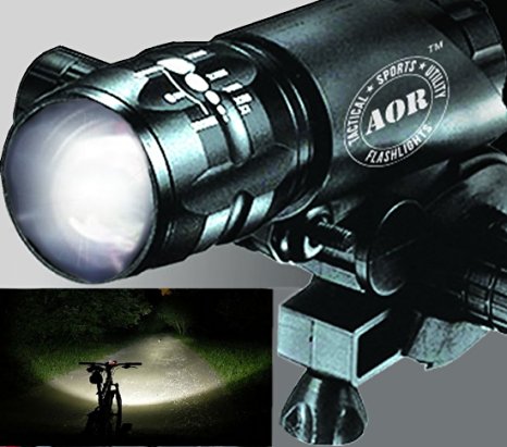 AOR Flashlights #AR144 Bright Bicycle Headlight | Best Bike Headlight and Tail Light set- Bike Light Set - High Quality Front Mount Bicycle Headlight and Taillight Front Bicycle Headlight and Taillight, 3 Modes 150 - 50 Lumen, Strobe! Fits Street, Mountain, or Children's Bikes - Aircraft Aluminum - Waterproof - Quick Mount Bike Light Set Front and Back (Black)