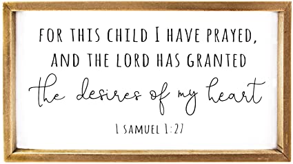 VILIGHT Wood Nursery Wall Decor for Girl and Boy - New Mom Gifts Framed Rustic Signs for Kids - for This Child, I Have Prayed - 16x8.6 Inches