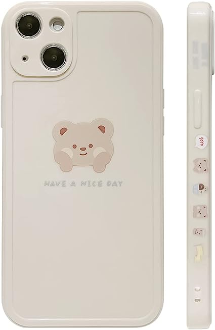 Ownest Compatible for iPhone 13 Case Cute Painted Design Brown Bear with Cheeks for Women Girls Fashion Slim Soft Flexible TPU Rubber for iPhone 13-(Beige)