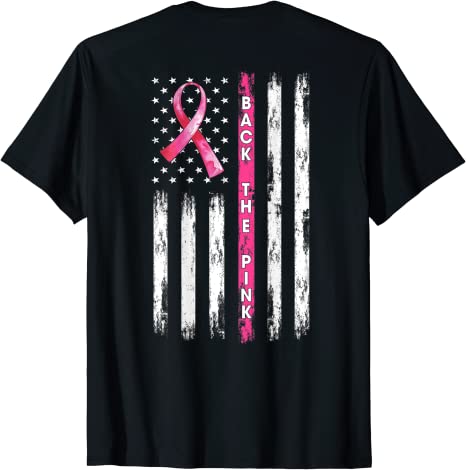 Back The Pink Ribbon American Flag Breast Cancer Awareness T-Shirt