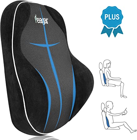 Feagar Lumbar Support Cushion - Memory Foam Back Support Pillow for Office Chair, Car Seats, Recliner, Wheelchair, Ergonomic Orthopedic Back Rest for Tailbone Pain, Back Sciatica and Pregnancy