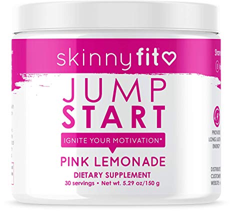 Skinny Fit Jump Start Pre Workout Supplement For Women 30 Servings - Creatine Free Powdered Mix Drink to Boost Energy, Focus, and Endurance with Caffeine and Fat Burning L-Carnitine; Pink Lemonade