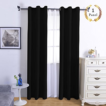 Sheeroom Solid Grommet Top Thermal Insulated Blackout Curtains Drapes for Bedroom, 42x84 Inch, Black, 1 Curtain Panels