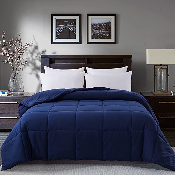 Cosybay Down Alternative Comforter (Navy Blue, Queen) - Soft Quilted Queen Size Bed Comforter -Reversible Lightweight Duvet Insert with Corner Tabs -Winter Summer Warm Fluffy, 88x92inches