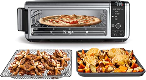 Ninja SP100 Foodi™ Digital Air Fry Oven in Black and Silver, Convection Oven, Toaster, Air Fryer, Flip-Away for Storage, 1800 watts, (Stainless Steel)